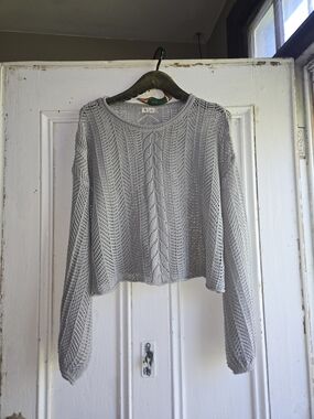 POL Light Gray Open-Knit Cropped Sweater